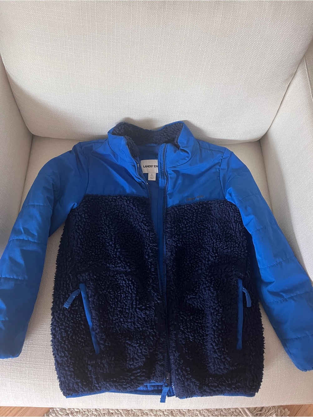Lands' End Kids Blue Two-Tone Sherpa Puffer Jacket